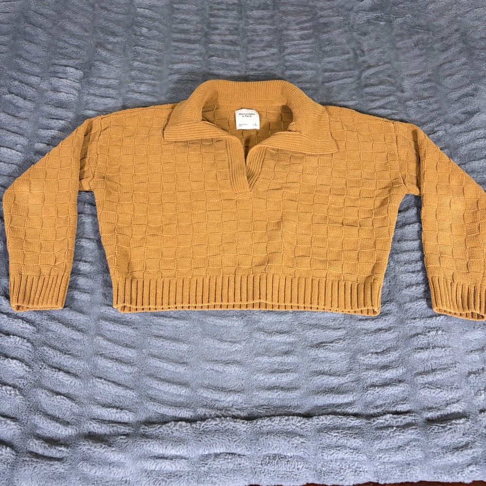 Abercrombie & Fitch Womens Small Mustard Checkerboard Collared Knit Sweater